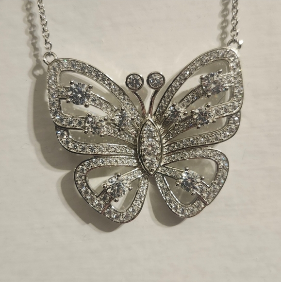 CERTIFIED 3.33 Carat VVS1 D EX MARIAH BUTTERFLY Moissanite Diamond NECKLACE *NEW - Picture 1 of 16